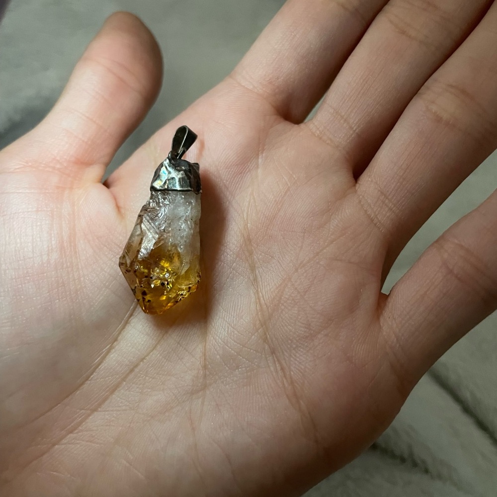 Raw Citrine Crystal Pendant - Honey Yellow & Clear